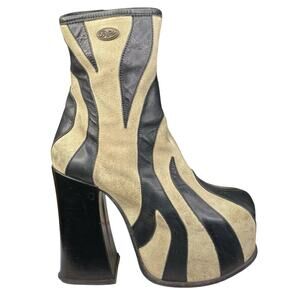 Vintage Rare Y2K Buffalo London Zebra Mega Platform Ankle Boots Size 37 US 6.5